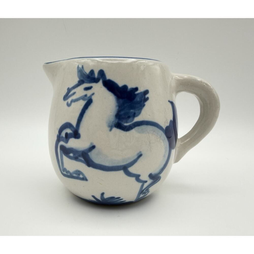 MA Hadley Folk Art Pottery Creamer Pitcher Rearing Horse 4” Hand Painted Signed